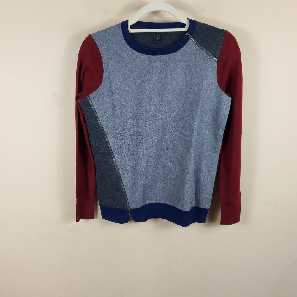 J. Crew Asymmetrical Side Zip Merino Wool Color Block Sweater Size XS